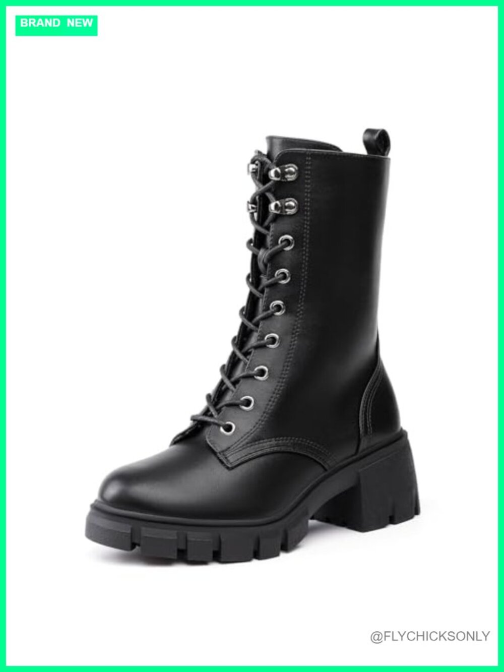 Women's Combat Platform Boots Chunky Lace Up Mid-Calf Booties